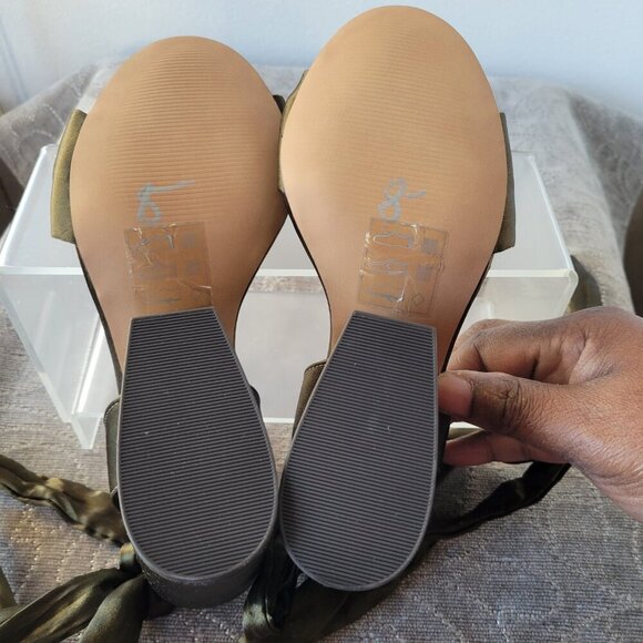 (NWT) ASOS Olive Green Satin Ankle Strap Block Heels Shoes (Size: 8) - Picture 9 of 10